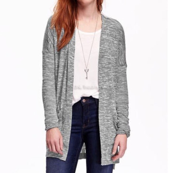 OLD NAVY Cardigan Long Blazer Melange Grey Open Front Jacket Knitted Sweater - Picture 2 of 7